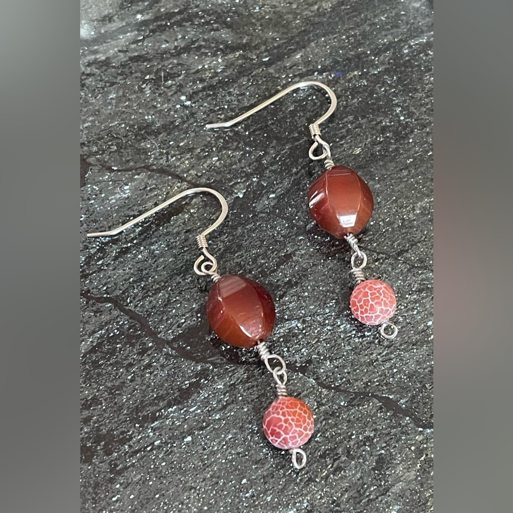 Carnelian and Fire Agate Handmade Dangle Earrings
